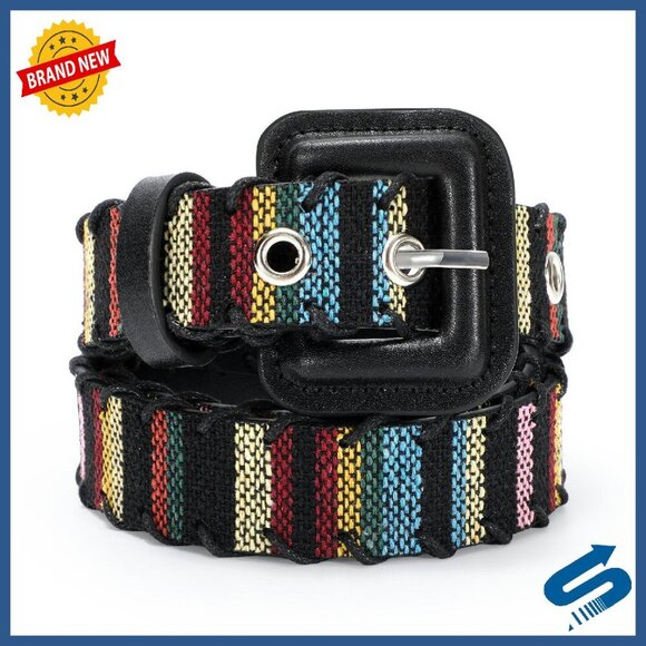 Woven PU Leather Belt with Square Buckle, Adjustable 1-Inch Women\'s Waist Belt main image 7